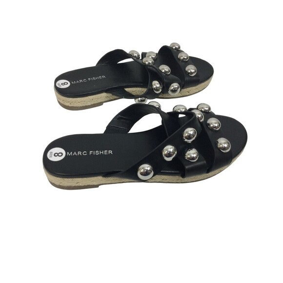 Marc Fisher Prisca Espadrille Silver Studded Slip On Slides Sandals Black Size 8 - Picture 1 of 12